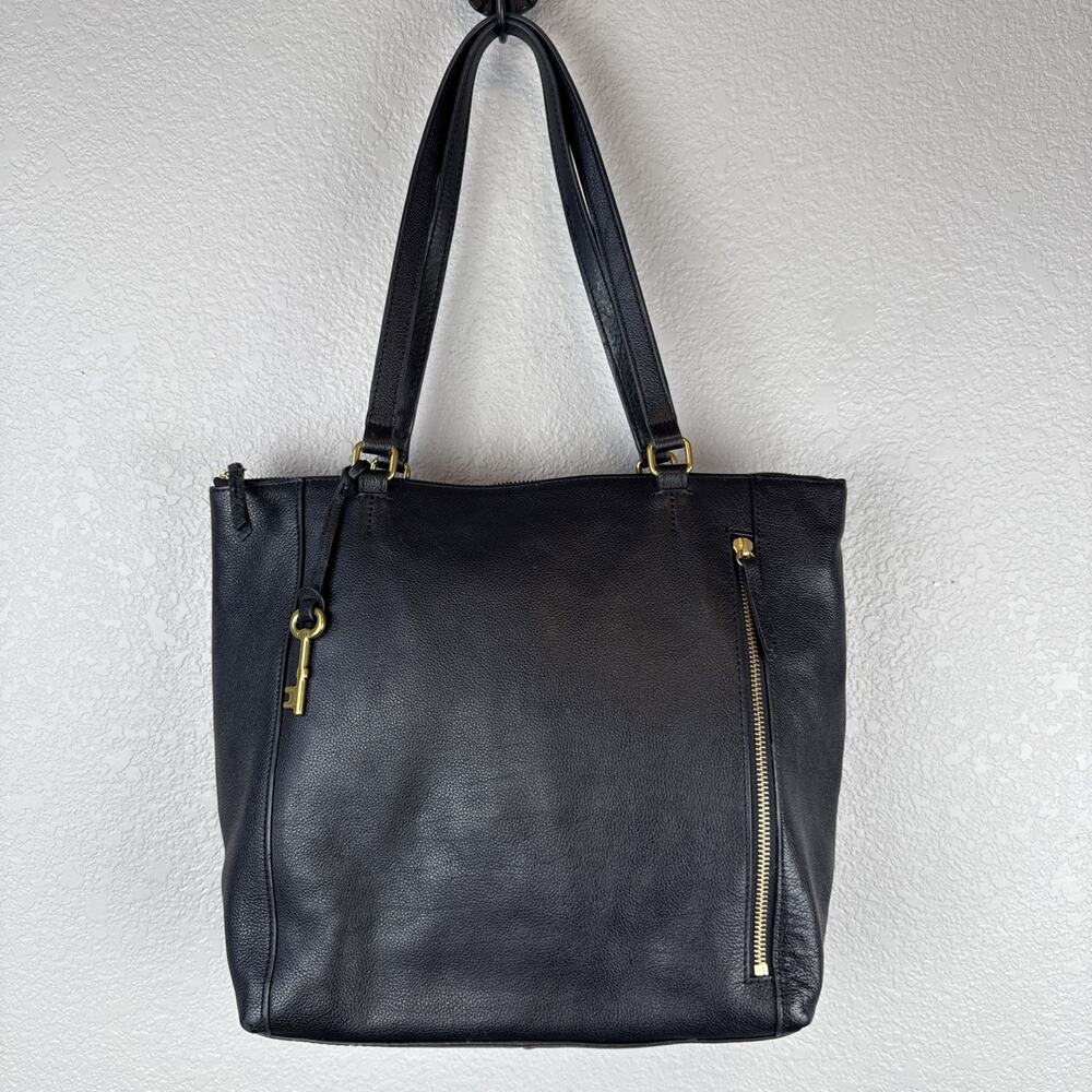 Fossil Black Leather Tote Bag